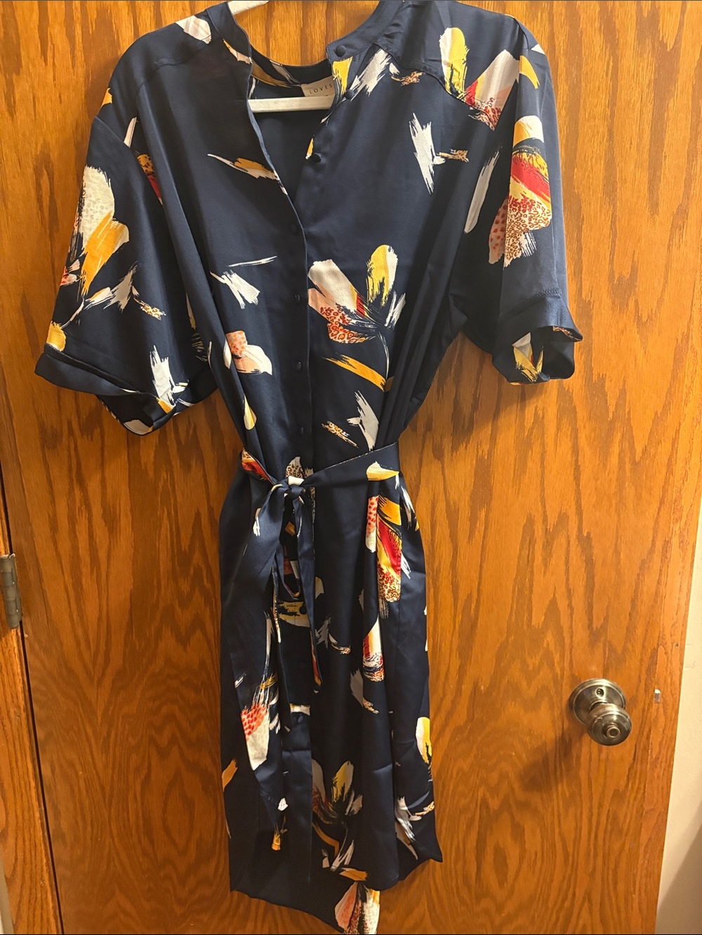 lovestitch Navy Floral Tie-Waist Midi Dress